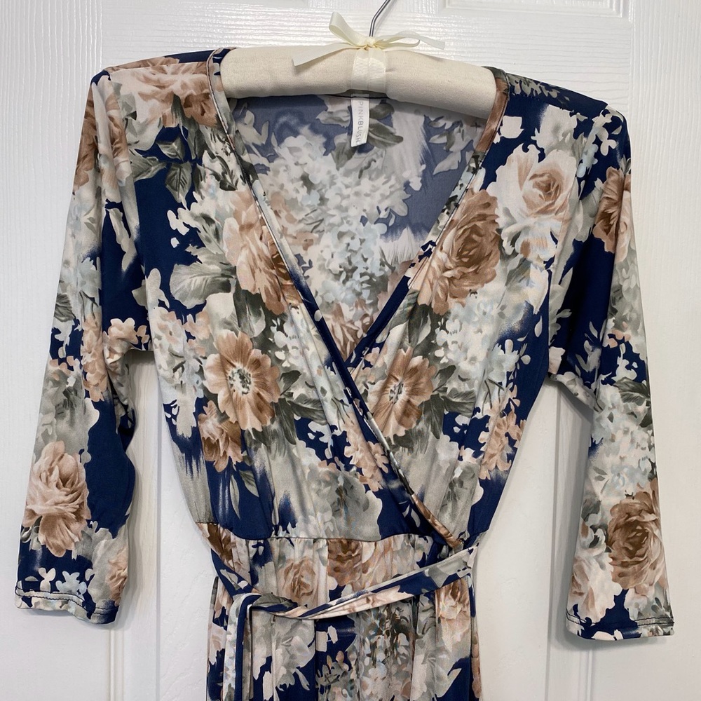 Blue Floral Sash Tie Maternity/Nursing Maxi Dress